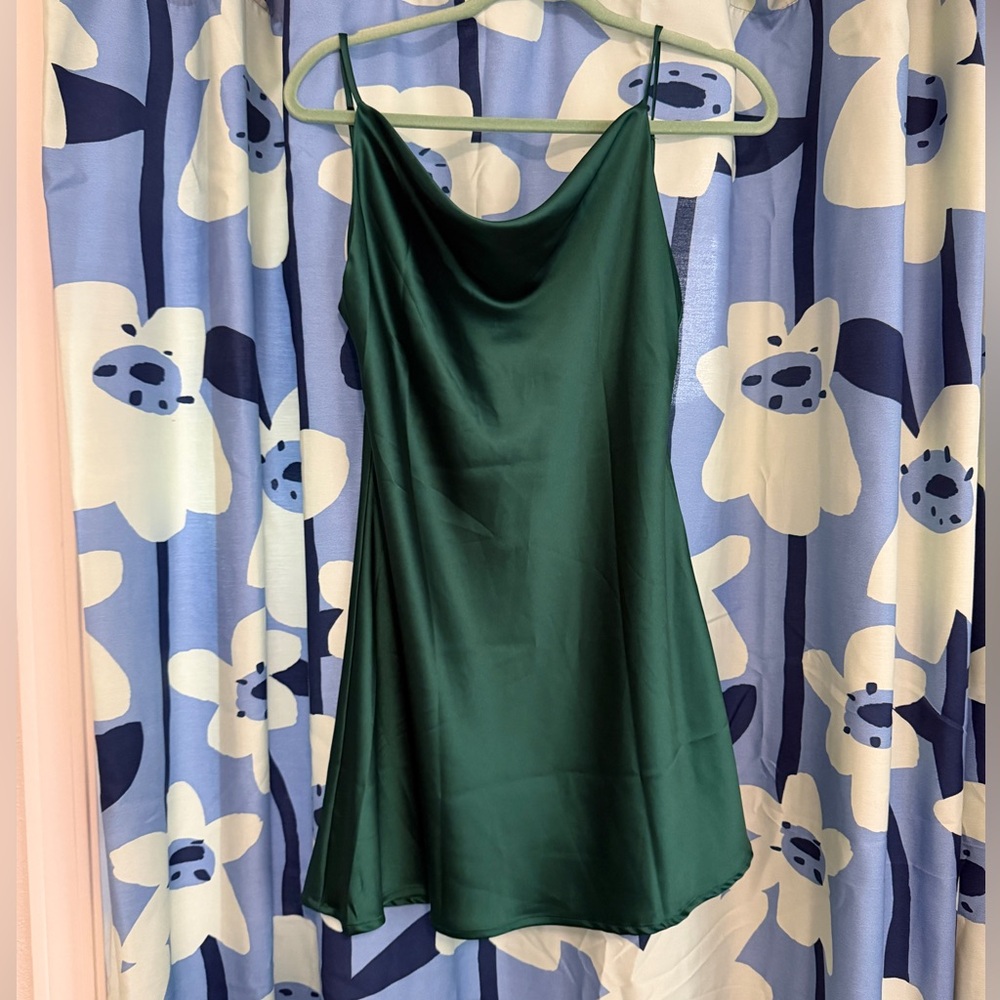 Silky Green Low Back Cowl Neck Mini Dress